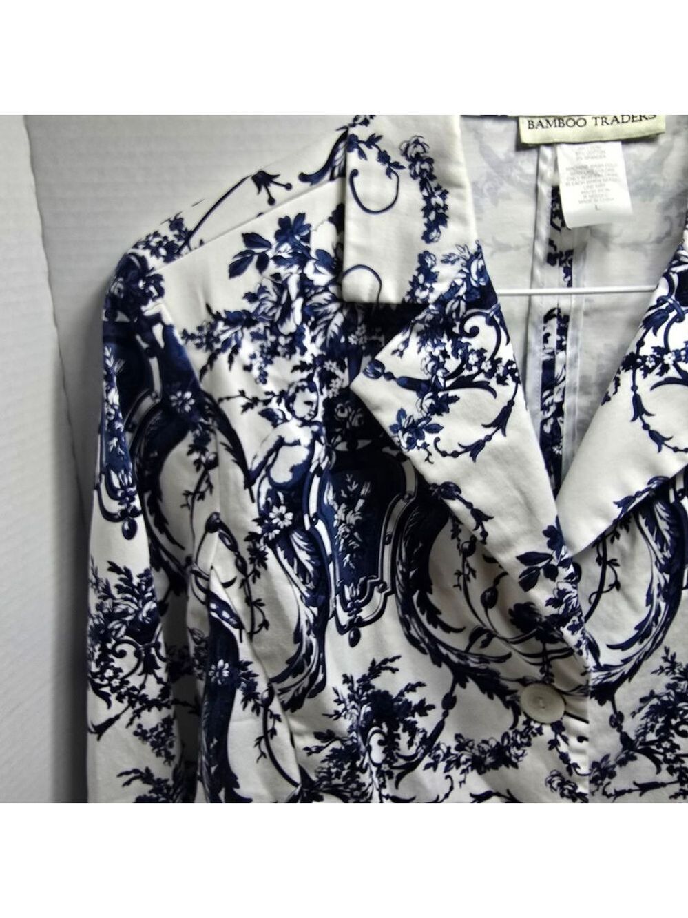 Women's Bamboo Traders White Blue Floral Blazer L - Picture 5 of 8
